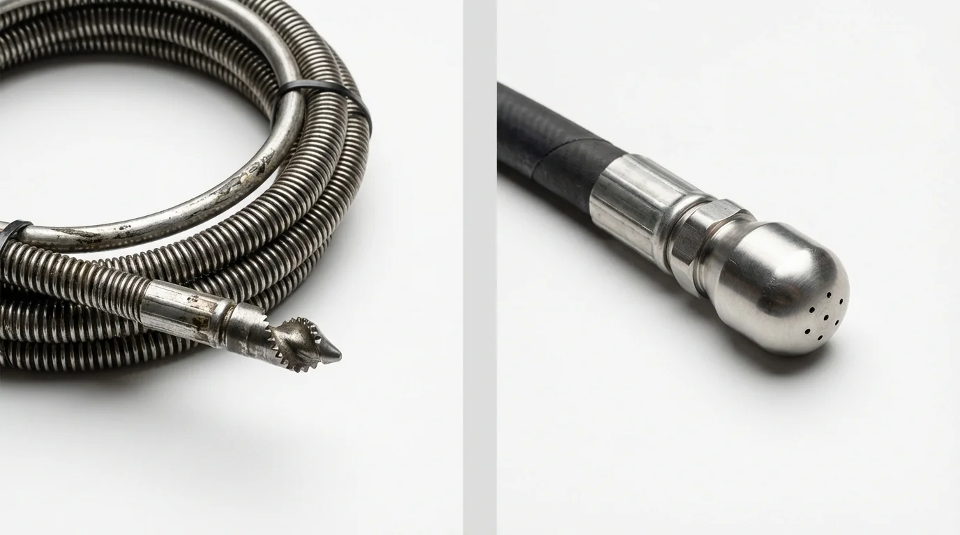 Drain snake cable and hydro jetting nozzle used for drain cleaning in Elkins, WV