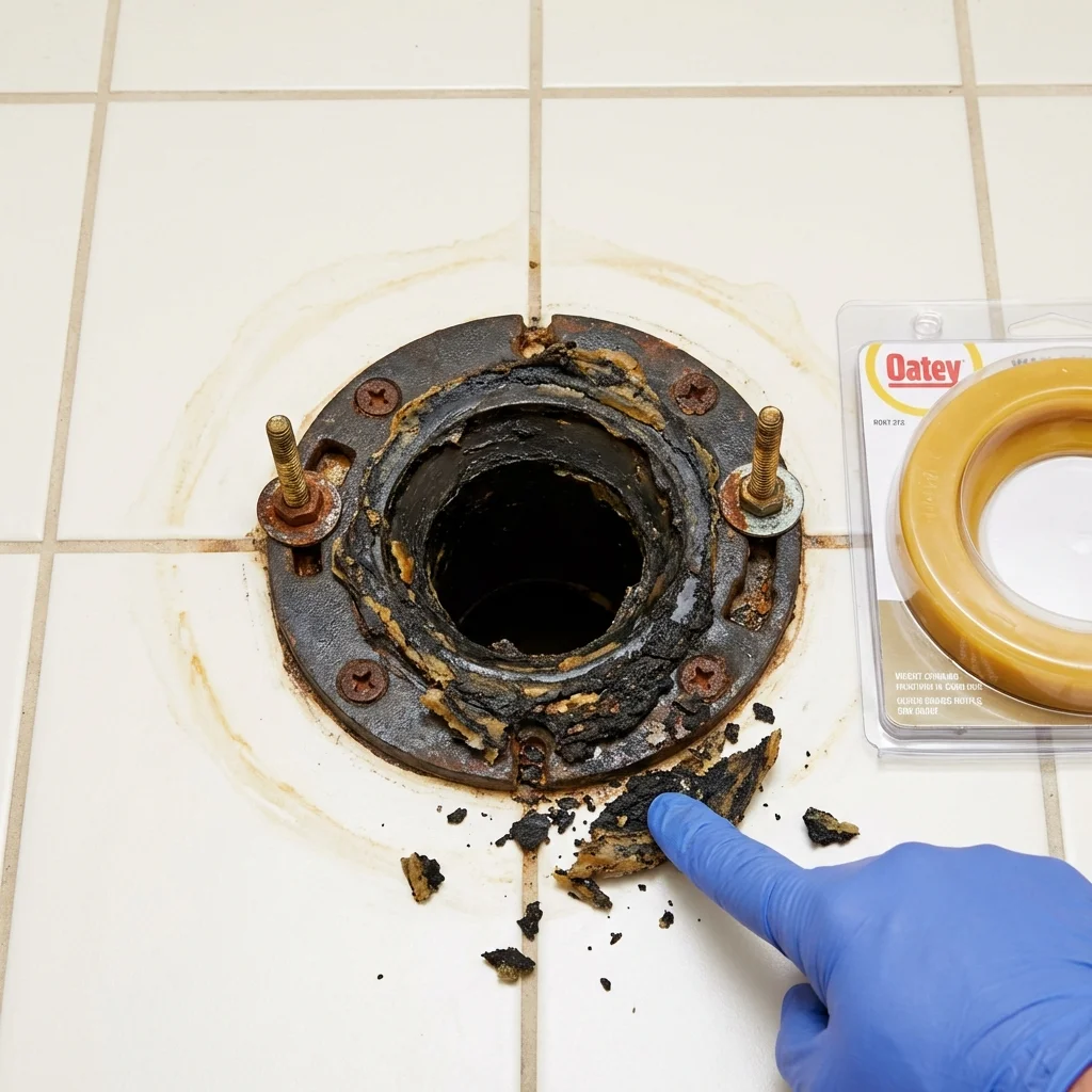 Failed wax ring showing water seepage at the base of a toilet in a Elkins, WV home